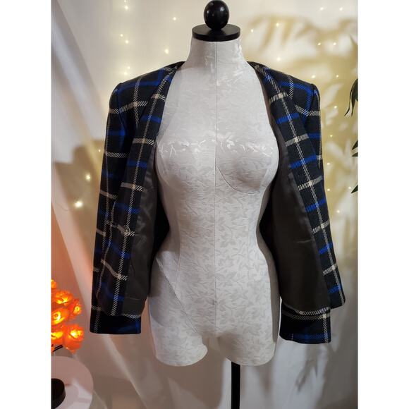 Jones New York Vintage 100% Wool Plaid Schoolboy Blazer Jacket Women's Size 8P - Picture 6 of 10